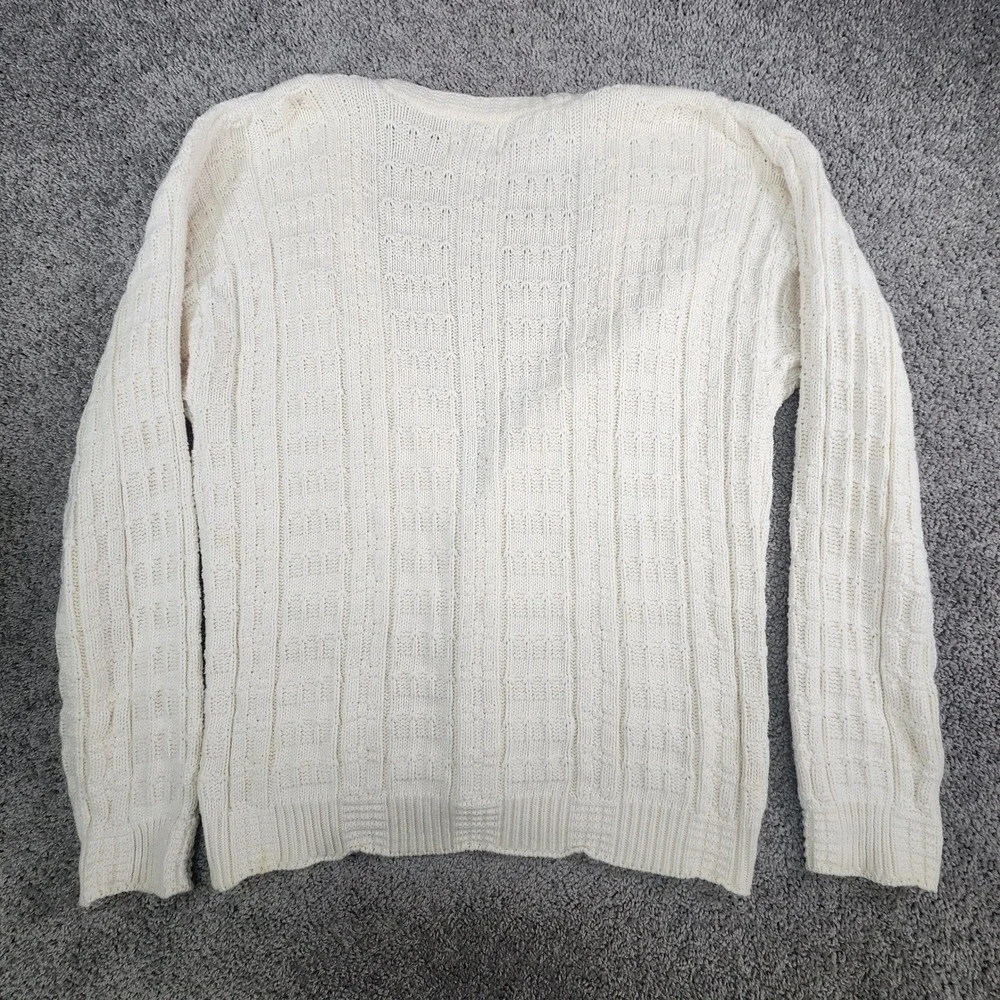 Vintage Van Heusen Cardigan Mens Medium Sweater Ivory Cable Knit Grandpa Coastal